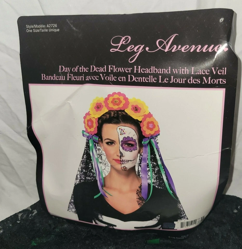 Diadema Flor Día de Muertos Nuevo Disfraz Halloween Encaje Velo Flores  Foto 4 de 4