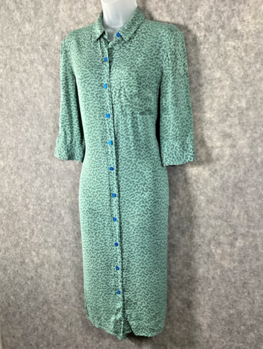Nordstrom Signature Silk Dress Green Cheetah Print Summer Lightweight Midi Sz 6 - Picture 2 of 17
