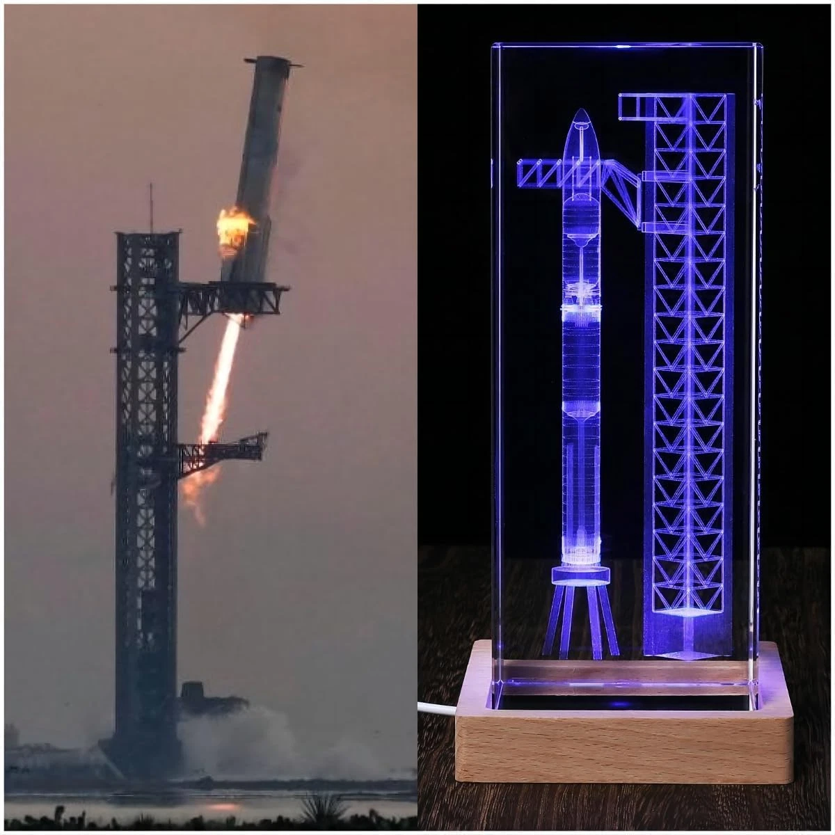 深海宇宙ランプ Spacex Starship Collector'S Crystal Lamp, 3D Laser-Etched Rocket