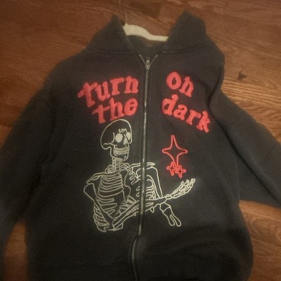Broken Planet Market Black Full Zip Hooded Skeleton Graphic Hoodie Size L