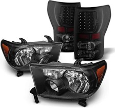 - Fits 2007-2013 Toyota Tundra Pickup Truck Black Headlights Blk LED Tail Lamp