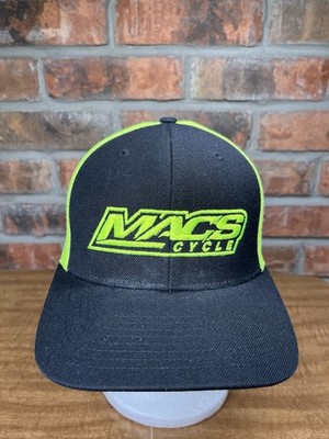 Macs Cycle Embroidered Logo Lime Green Black Mesh SnapBack Richardson Hat ATV