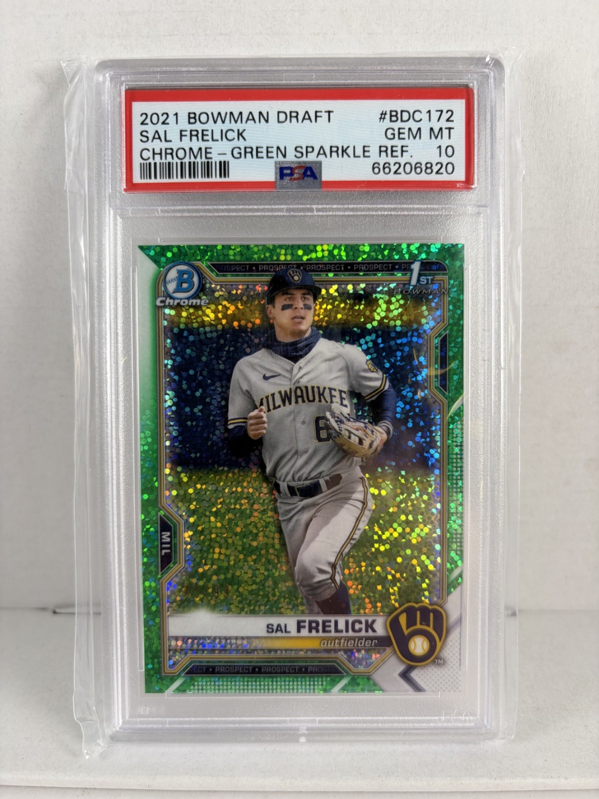 2021 Bowman Draft Sal Frelick #BD-172 Chrome Green Sparkle /99 (RC) PSA 10 Card