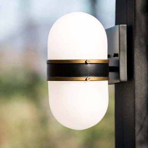 Capsule 10" High Matte Black and Gold Outdoor Wall Light - Picture 1 of 9