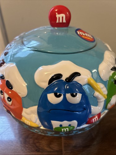 M&M'S Blue Bakery Ceramic Chef Baker Cookie Candy Jar Galerie Vintage 2002 - Picture 2 of 10