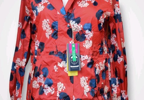 Joules Golightly Waterproof Packaway Rain Coat Red Lilypad Size UK 8 - Picture 4 of 6