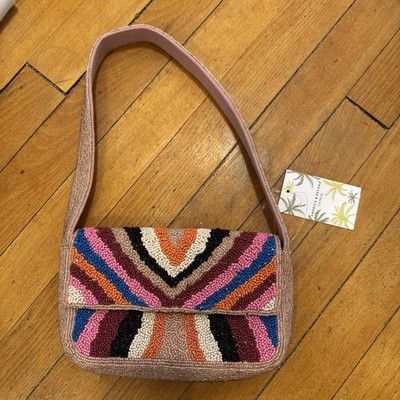 America & Beyond Pink Beaded Striped Shoulder Bag NWT TikTok Viral Boho Handbag
