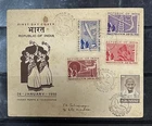 INDIA 1948 GANDHI & 1950 INAUGURATION REPUBLIC COMPLETE SET 4V FIRST DAY COVER.
