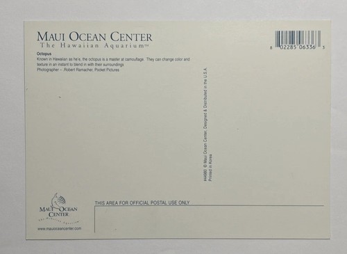 Octopus Maui Ocean Center The Hawaiian Aquarium Postcard Unposted - Picture 2 of 2