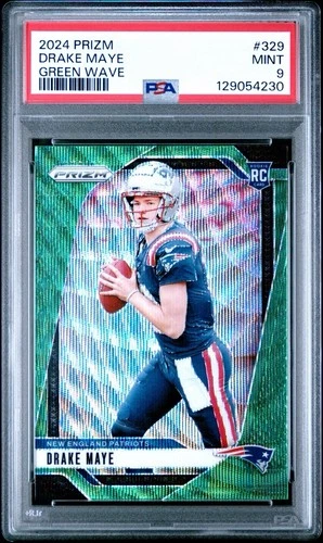 Panini Prizm Rookie Drake Maye #329 Green Wave Prizm PSA 9 Patriots NFL 2024
