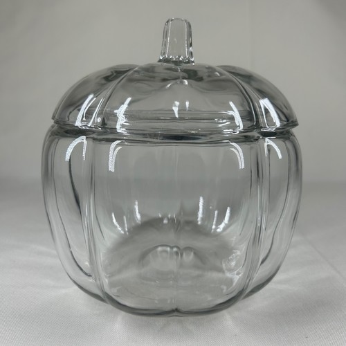 Vintage Clear Glass Pumpkin Candy Jar with Lid 7” Tall Fall Decor - Picture 4 of 13