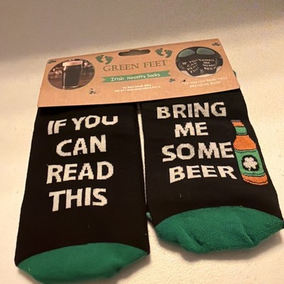 Green Feet Irish Novelty Socks Adult Ireland Black Green Bring Me Some Beer