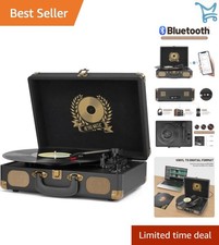 Vintage Bluetooth Turntable Suitcase Record Player 3-Speed Portable with Buil...