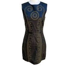 Versace for H&M Black Leather Studded Sleeveless Dress Gold Studs 6 2011 Collab