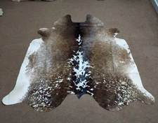 Natural Cowhide Rug Brown & White Speckled Genuine Leather Hide 5x5 6x6 6x7 ft