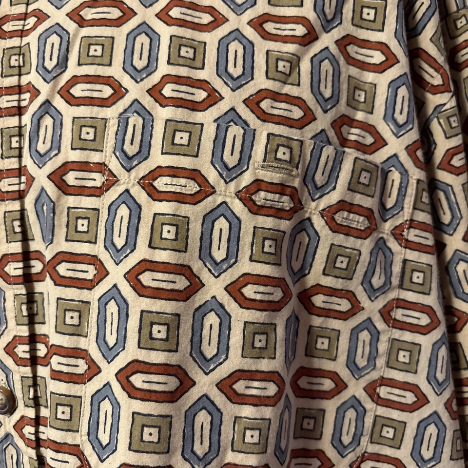 Vintage Orvis Shirt Geometric Hawaiian Hippie Button Down Cotton Size XL Mens - Image 3 of 4