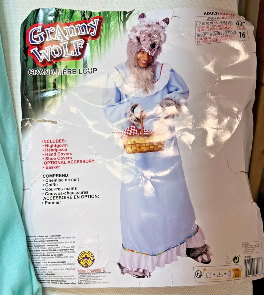 Unisex Granny Wolf Adult Costume Set Unisex Mens 42" Womens 16 Blue Halloween - Image 2 of 4