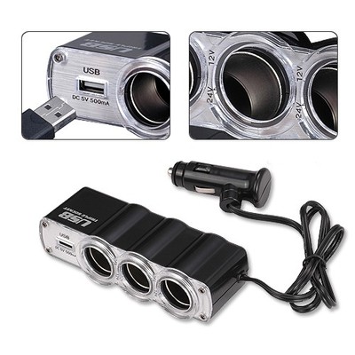For Galaxy A23/A24/A25/A26 - Car Charger Splitter 3-Port DC Socket Power Strip