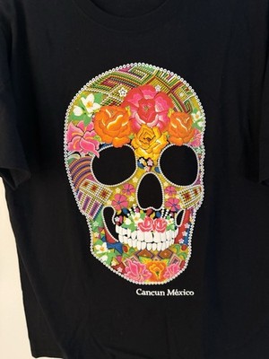 Skull Thsirt Men Black Large Unique Front Print