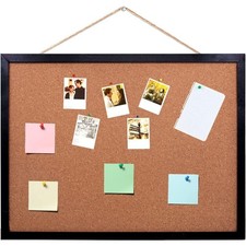 Wall Mounted Cork Bulletin Board with Oak Wood Frame 14.6 x 11 Inches for Office