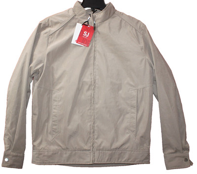 Sunday Joe Jacket Men M Beige Harrington Bomber Zip Front Ribbed Cuffs Lined NWT
