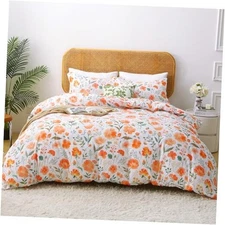 Floral Duvet Cover Size, 3 Piece Orange Flower Botanical Queen Orange Floral