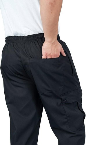 KNG Black Baggy Cargo Chef Pants for Men and Women – Drawstring Large, - Picture 2 of 6
