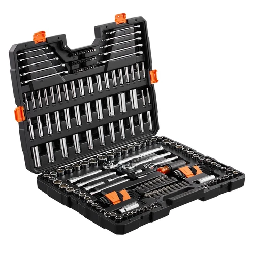 205Pcs Mechanics Tool Set and Socket Set 1/4in 3/8in 1/2 in Drive Sockets