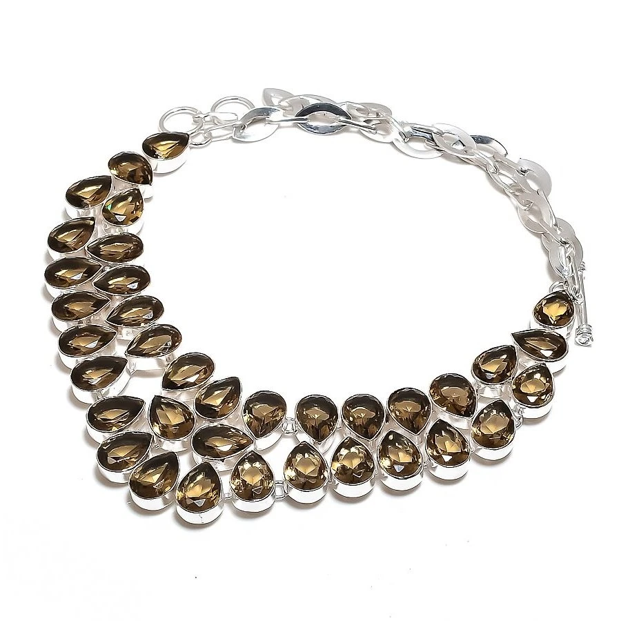 Smoky Quartz Gemstone Necklace Handmade Adjustable Chain Pear Shape Jewelry 18" - Image 3 of 4