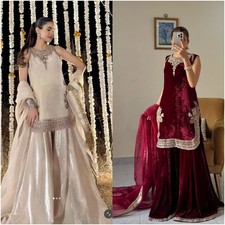 Salwar Kameez Indian Pakistani Wedding Party Dress Bollywood Sharara Plazzo Suit