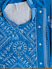 Punjabi Kurta Silk Embroidery Madhubani Side Buttoned Wedding Festive Wear Sz 46