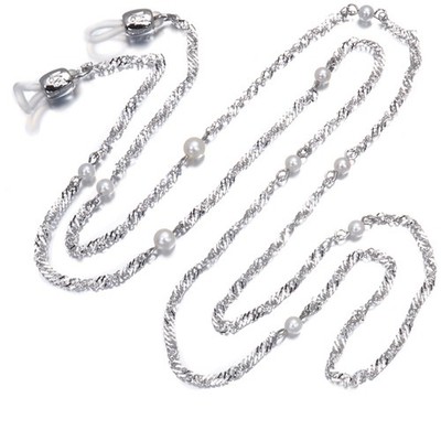 Auth Mikimoto Glasses strap Baby Akoya Pearl 3.5-4.7mm Station Silver