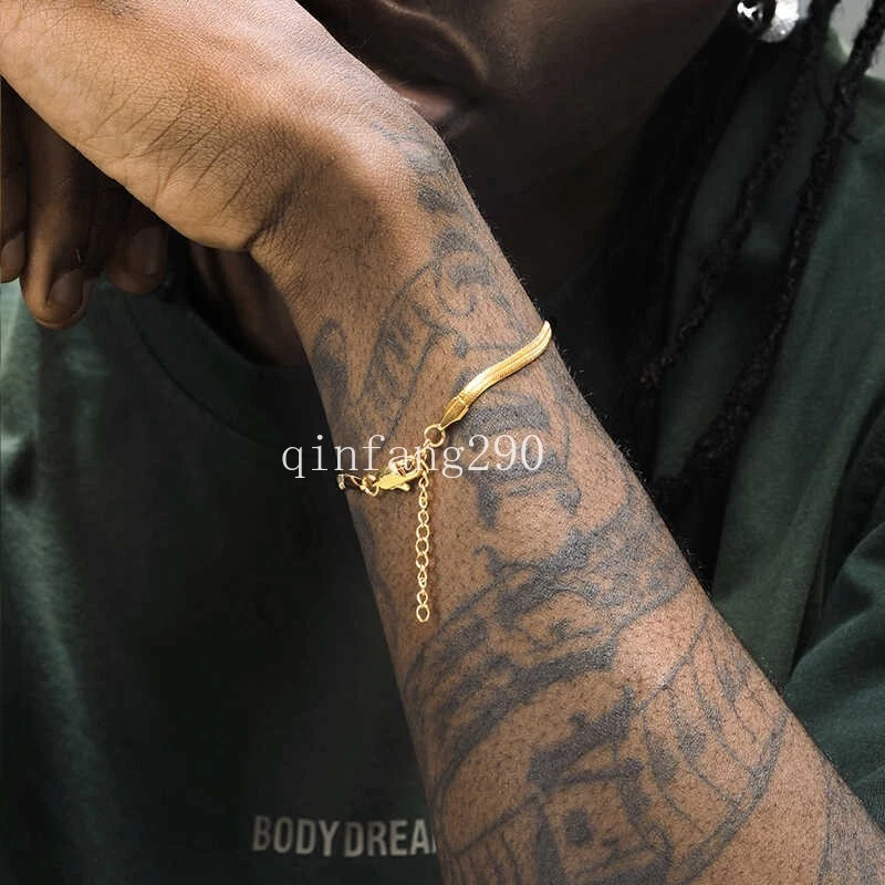 Brazalete plano de hueso de serpiente de oro amarillo de 10K de 6 mm hecho en Italia 7"- Foto 4 de 4