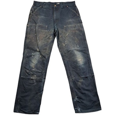 Carhartt Jeans XL Herren Schwarz Baumwolle Vintage Distressed Double Knee Made In USA