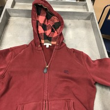 Burberry Brit Claredon Full Zip Hoodie Men  s Medium Plaid Check Logo Burgundy