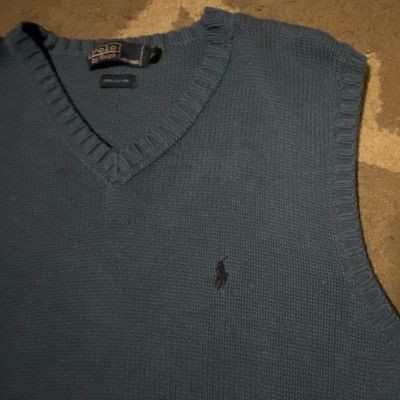 Vintage Polo by Ralph Lauren Men's V-Neck Sweater Vest XL Blue 100% Cotton Knit