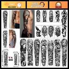 Extra Large Full Half Arm Temporary Tattoos - 16 Waterproof Tattoo Sheets for
