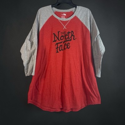 The North Face Baseball Tee Mens 3/4 Sleeve Berkeley CA logo Red/Gray Size 2XL