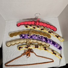 Lot of 7 Vintage Granny Handmade Crochet Yarn Covered Wood Hangers CottageCore