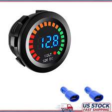 Waterproof Dc 12v Led Digital Voltmeter Gauge Terminals Universal Round Panel B