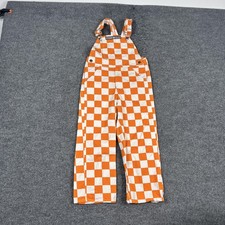 Game Bibs Overalls Kids Small Orange Check Pattern Cotton Game Day Pants