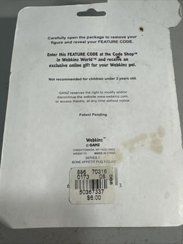 NIB Webkinz Bone Appetit Pug Series 1 With New Code - Picture 4 of 4