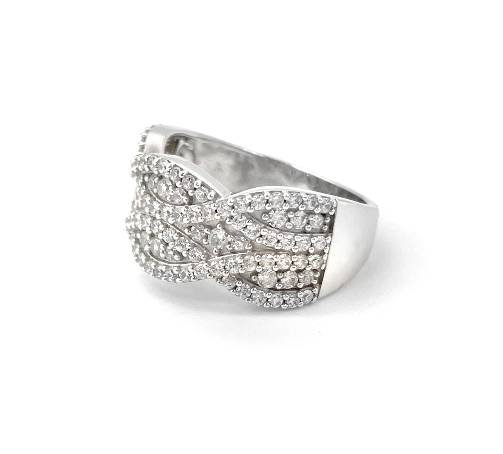 Sterling Silver Pavé Crossover Statement Ring 14K… - image 2