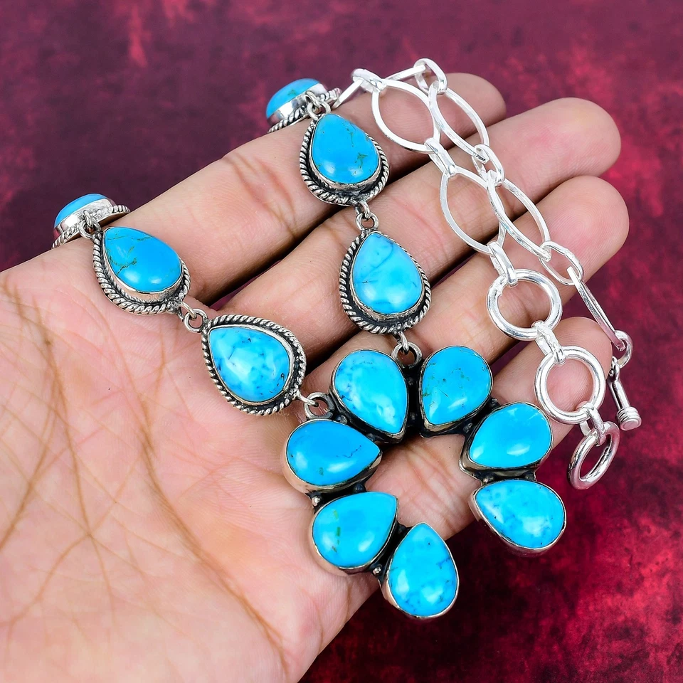 Collar de joyería de plata maciza 925 hecho a mano con piedras preciosas turquesa de la Bella Durmiente Foto 2 de 4