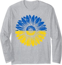 Peace In Ukraine Sunflower Distressed Blue And Yellow Long Sleeve Tshirt