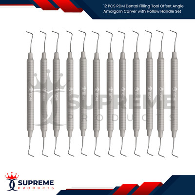 12PCS RDM Dental Filling Tool Offset Angle Amalgam Carver with Hollow Handle Set
