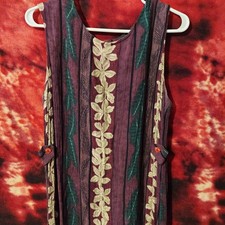 vintage sag harbor purple green beige floral sleeveless maxi dress button accent