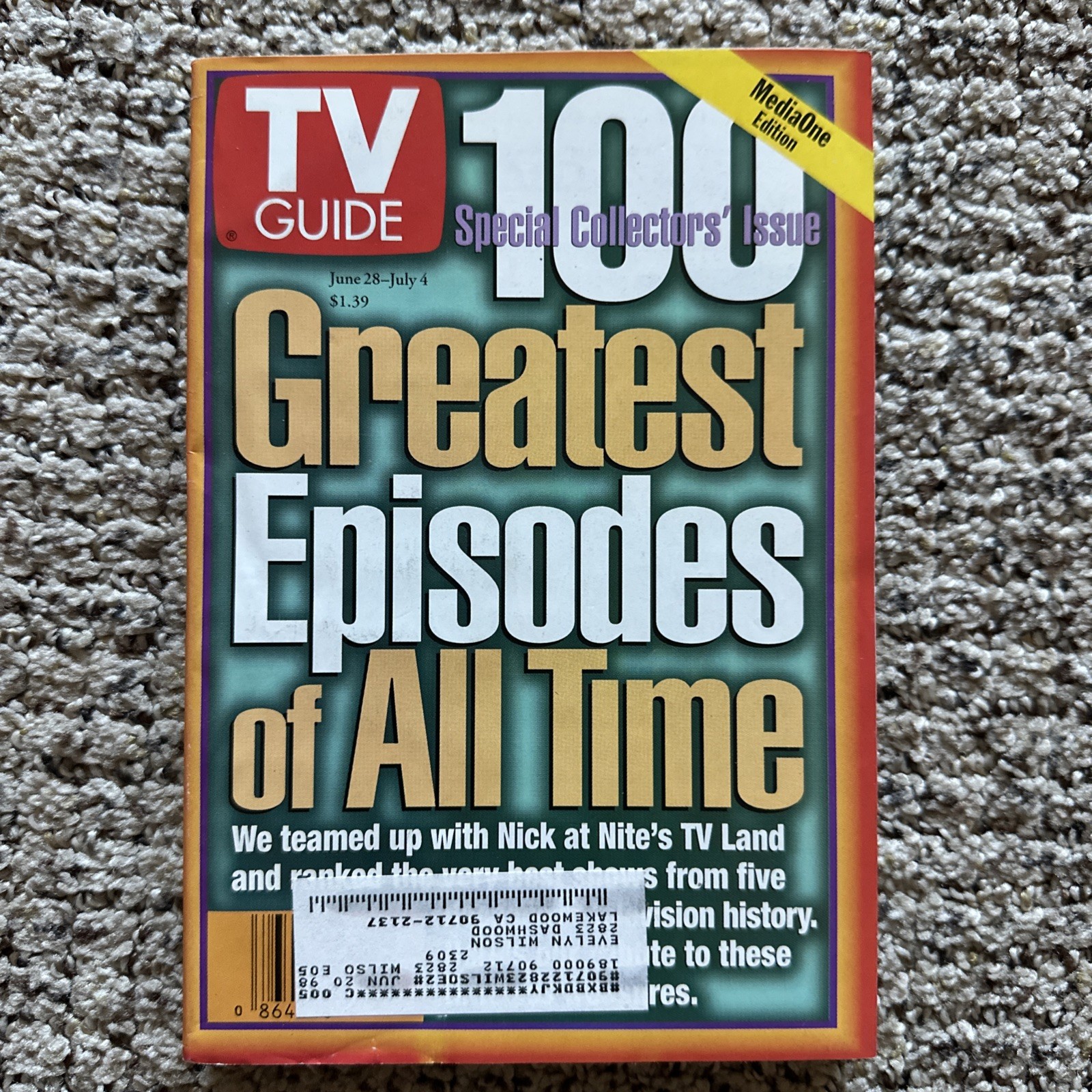 Vintage 1997 June 28-July 4 TV Guide Magazine 100 Greatest Episodes Television