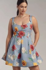 NWT Anthropologie Maeve Printed Scoop Neck Mini Dress Cotton Floral Boho Blue 2X