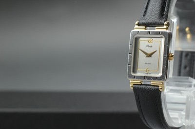Vtg 1987 N MINT Seiko Porte 2P20-5G70 Two-Tone Rectangle Qz Womens
